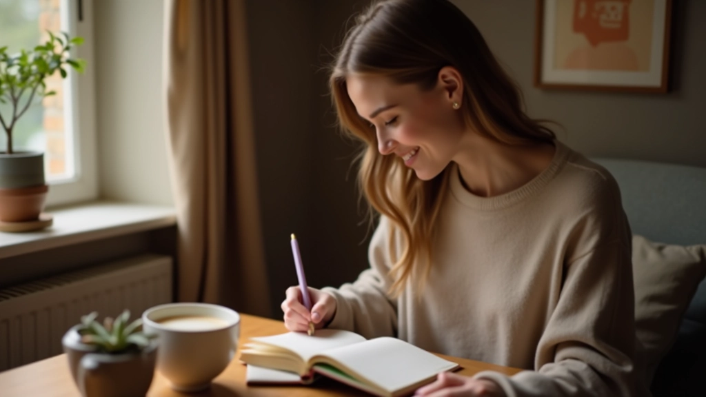 Frau schreibt in ihr Tagebuch