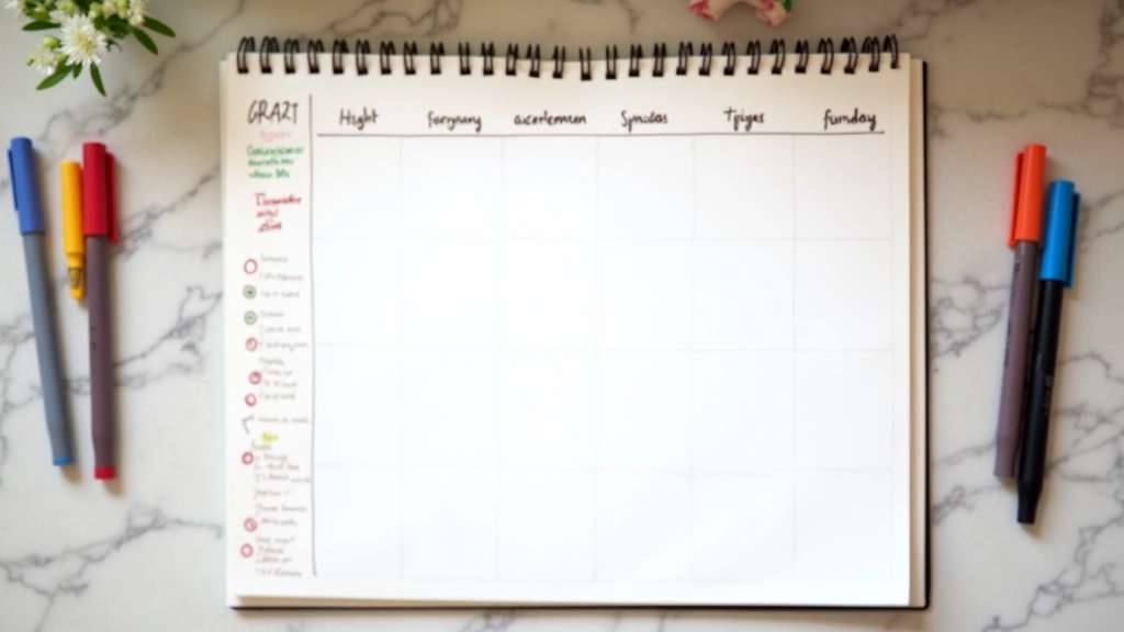 Kalender und Checklisten auf einem Schreibtisch mit Markierungen und Notizen