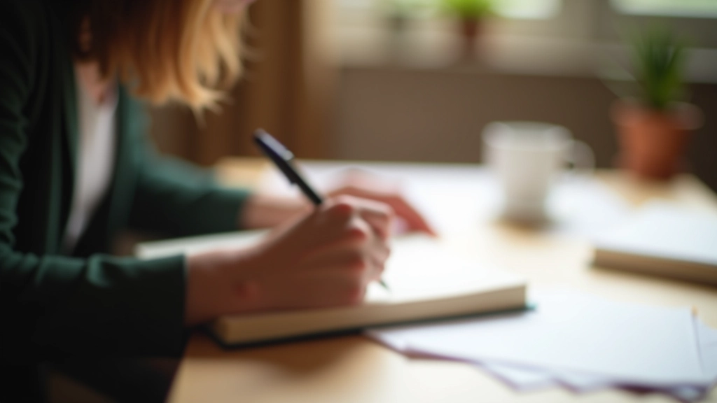 Person schreibt in Notizbuch am sonnigen Fenster